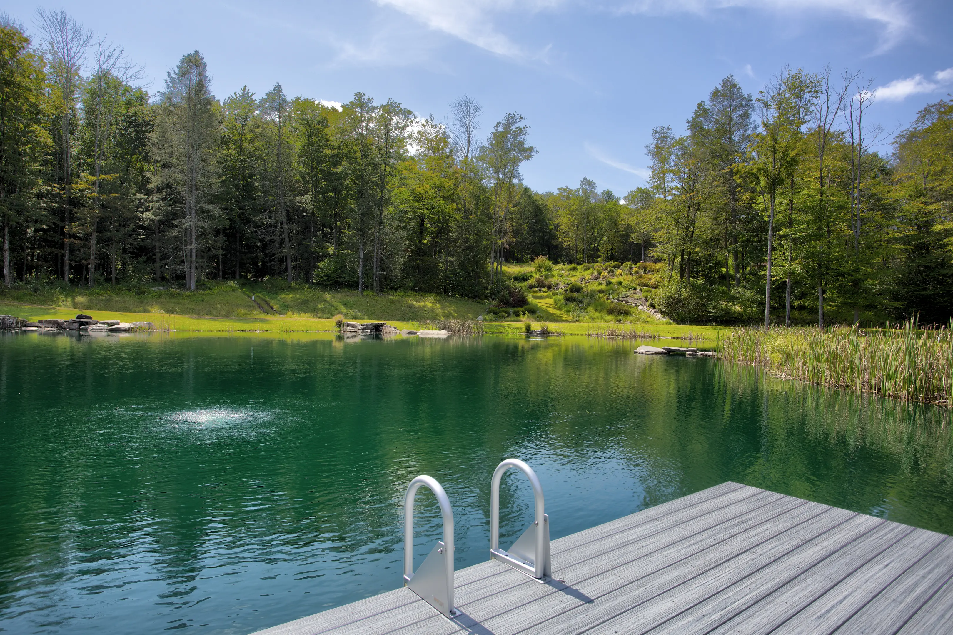 A dock with steps leading to the water.